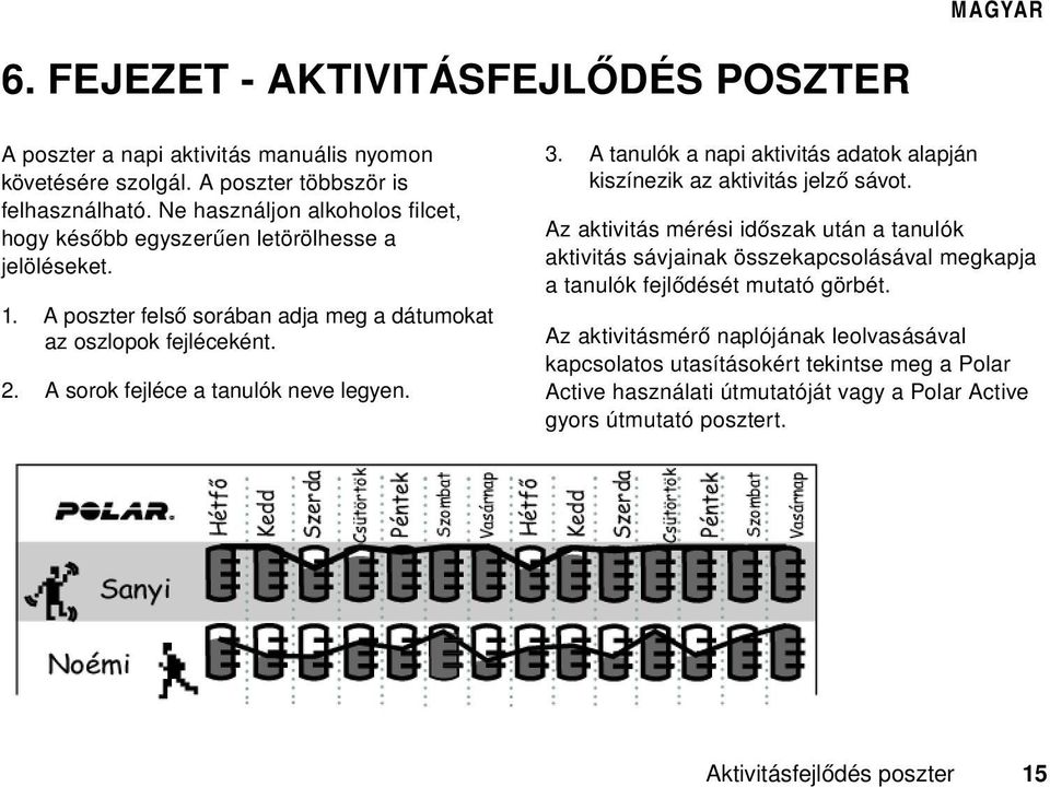 A sorok fejléce a tanulók neve legyen. 3. A tanulók a napi aktivitás adatok alapján kiszínezik az aktivitás jelző sávot.