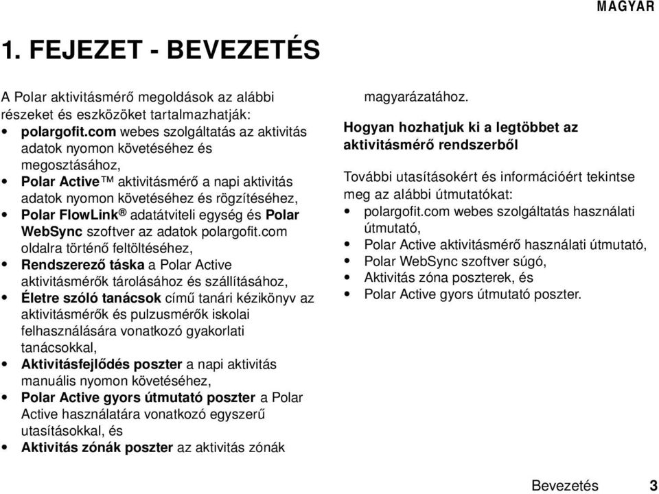 egység és Polar WebSync szoftver az adatok polargofit.