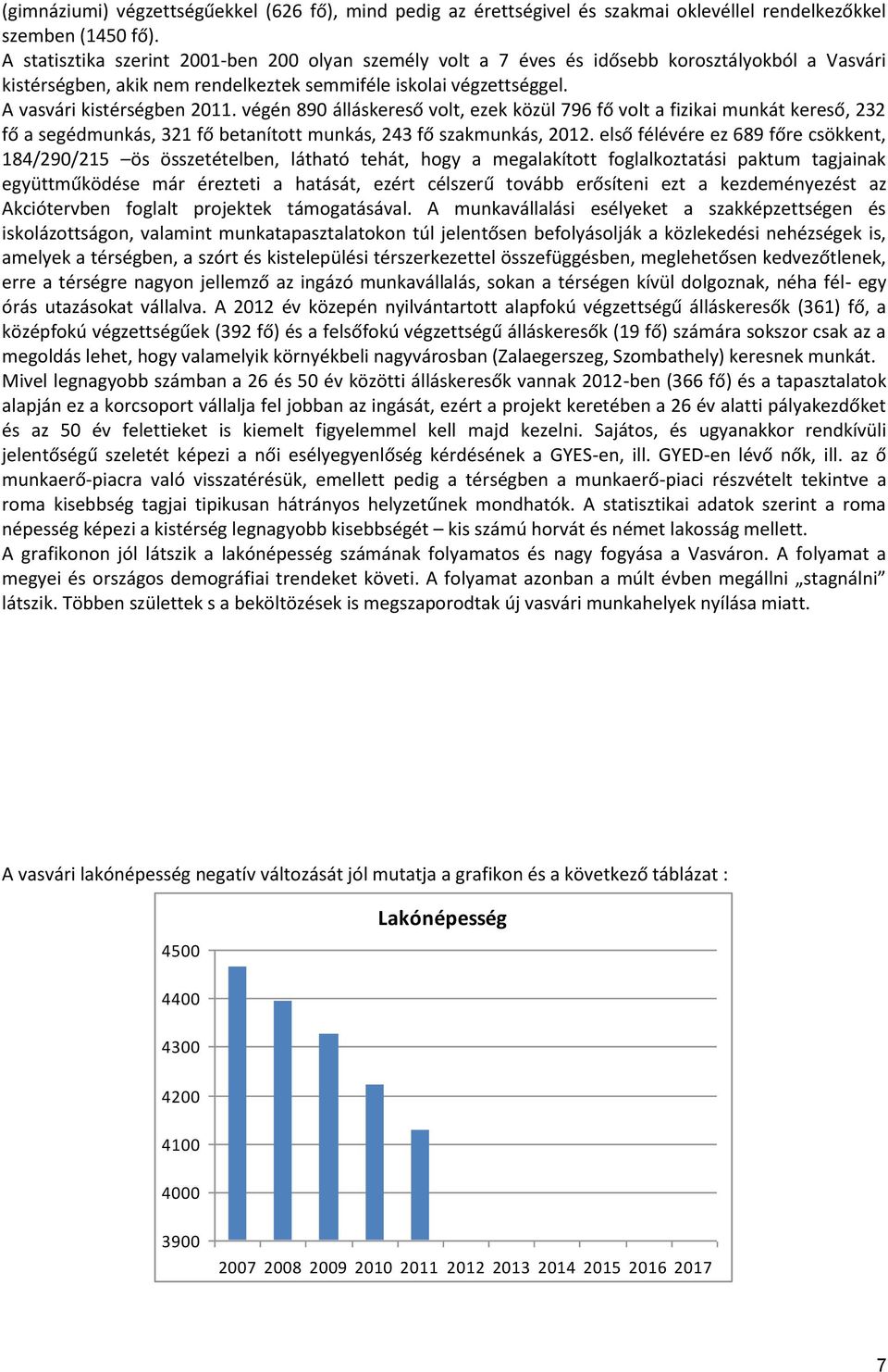 végén 890 álláskereső volt, ezek közül 796 fő volt a fizikai munkát kereső, 232 fő a segédmunkás, 321 fő betanított munkás, 243 fő szakmunkás, 2012.