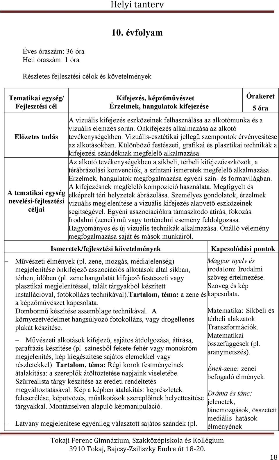 Önkifejezés alkalmazása az alkotó tevékenységekben. Vizuális-esztétikai jellegű szempontok érvényesítése az alkotásokban.