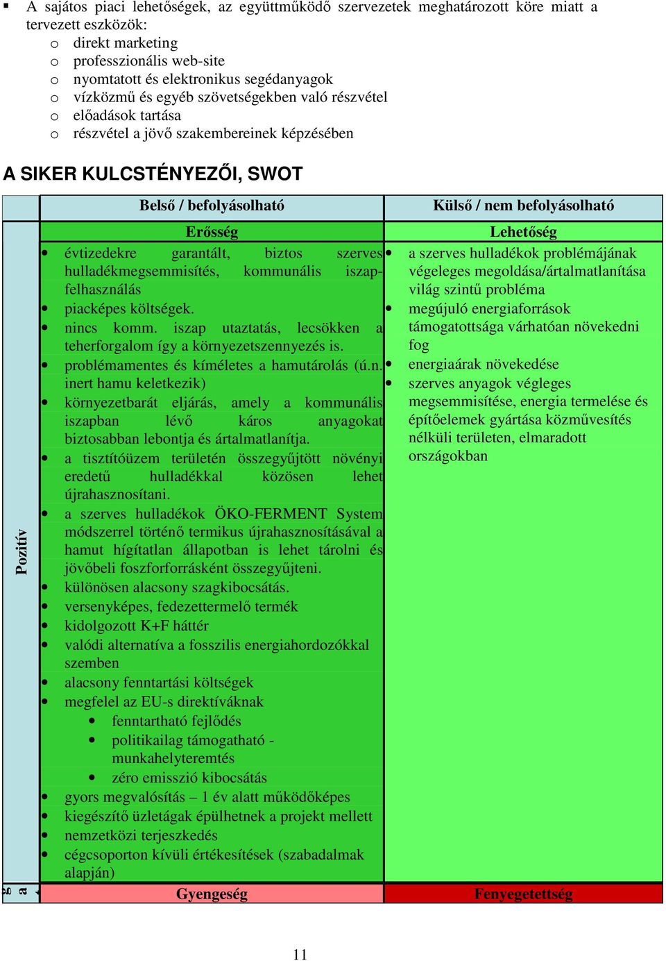 garantált, biztos szerves hulladékmegsemmisítés, kommunális iszapfelhasználás piacképes költségek. nincs komm. iszap utaztatás, lecsökken a teherforgalom így a környezetszennyezés is.