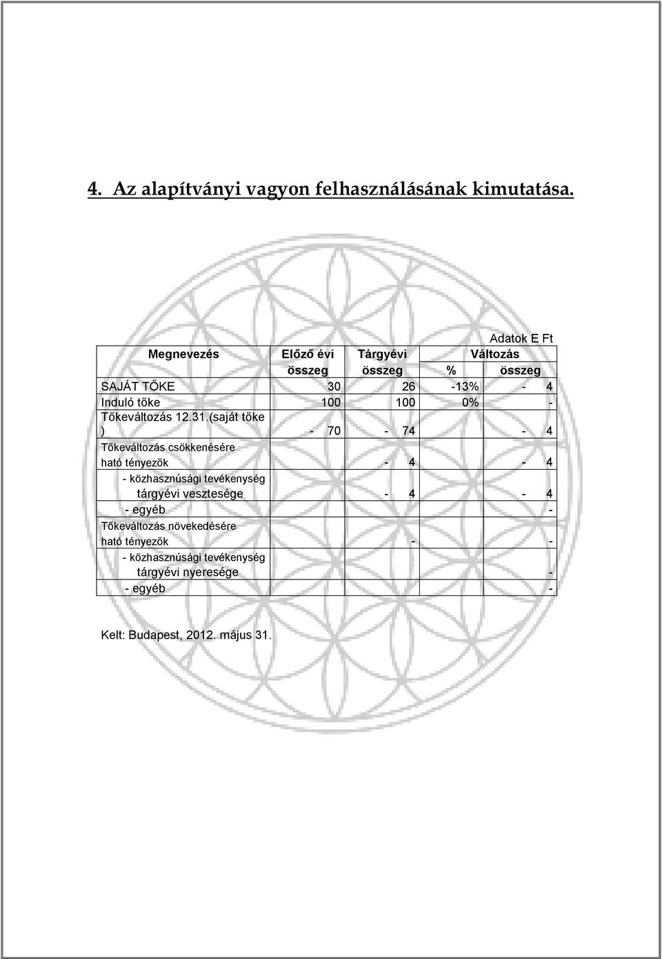 100 0% - Tőkeváltozás 12.31.
