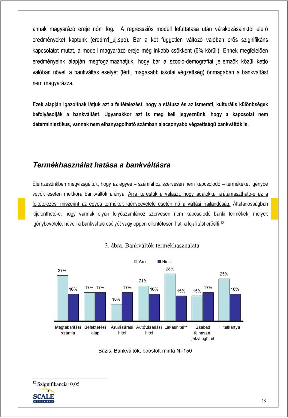 Ennek megfelelıen eredményeink alapján megfogalmazhatjuk, hogy bár a szocio-demográfiai jellemzık közül kettı valóban növeli a bankváltás esélyét (férfi, magasabb iskolai végzettség) önmagában a