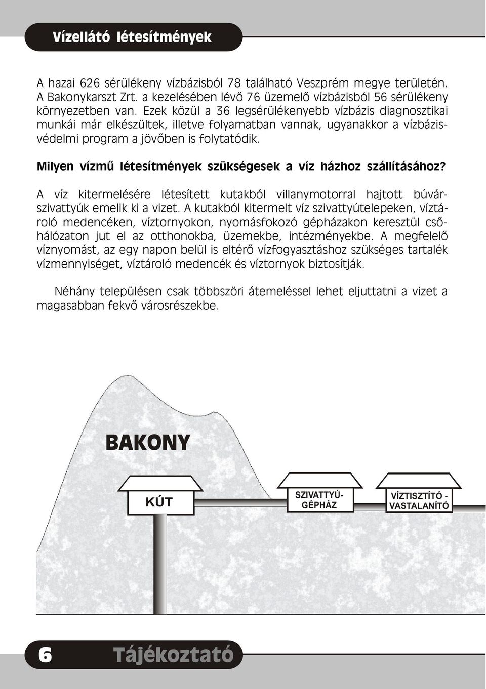 Milyen vízmû létesítmények szükségesek a víz házhoz szállításához? A víz kitermelésére létesített kutakból villanymotorral hajtott búvárszivattyúk emelik ki a vizet.