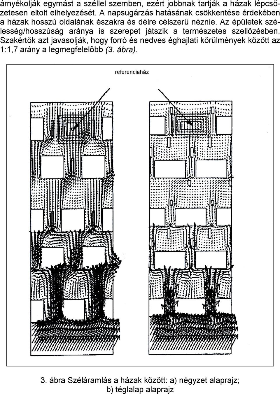 Az épületek szélesség/hosszúság aránya is szerepet játszik a természetes szellőzésben.