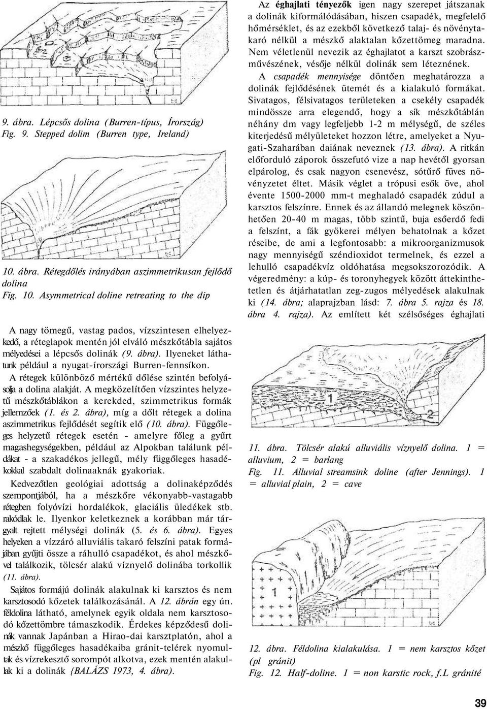 Asymmetrical doline retreating to the dip A nagy tömegű, vastag pados, vízszintesen elhelyezkedő, a réteglapok mentén jól elváló mészkőtábla sajátos mélyedései a lépcsős dolinák (9. ábra).