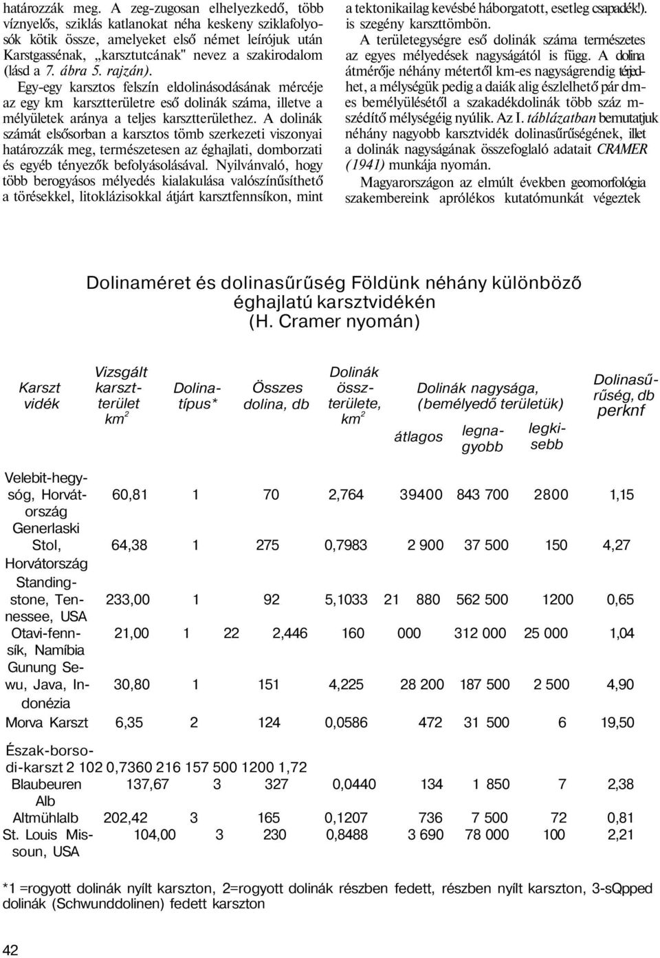 ábra 5. rajzán). Egy-egy karsztos felszín eldolinásodásának mércéje az egy km karsztterületre eső dolinák száma, illetve a mélyületek aránya a teljes karsztterülethez.