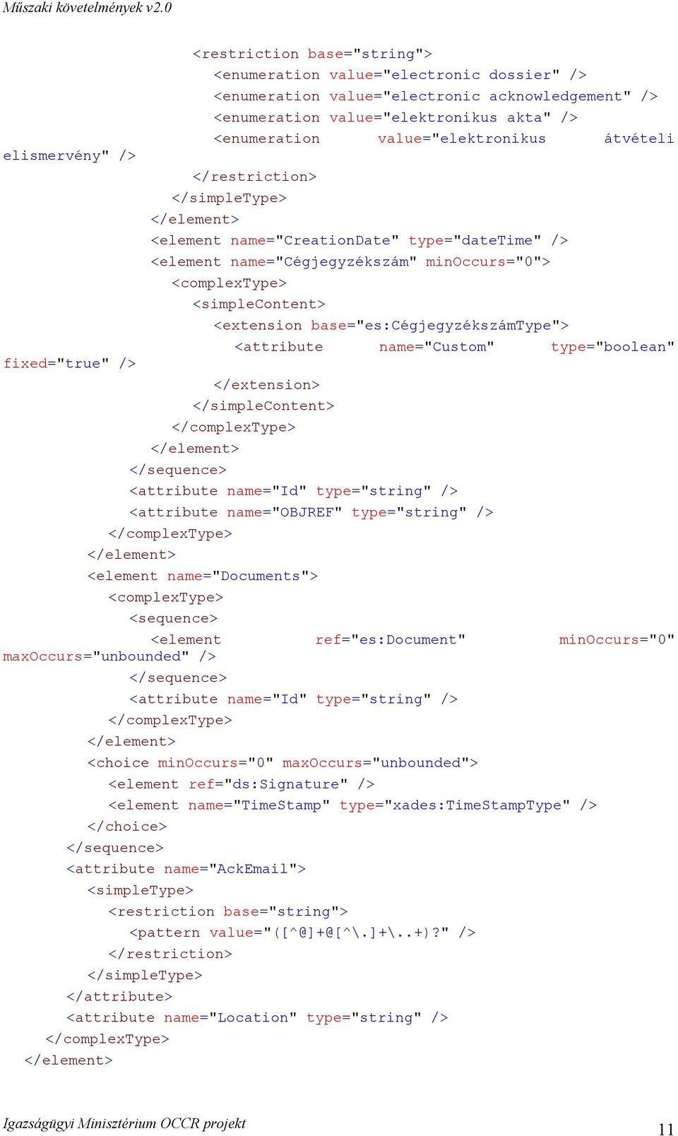 <simplecontent> <extension base="es:cégjegyzékszámtype"> <attribute name="custom" type="boolean" </extension> </simplecontent> </complextype> </element> </sequence> <attribute name="id" type="string"