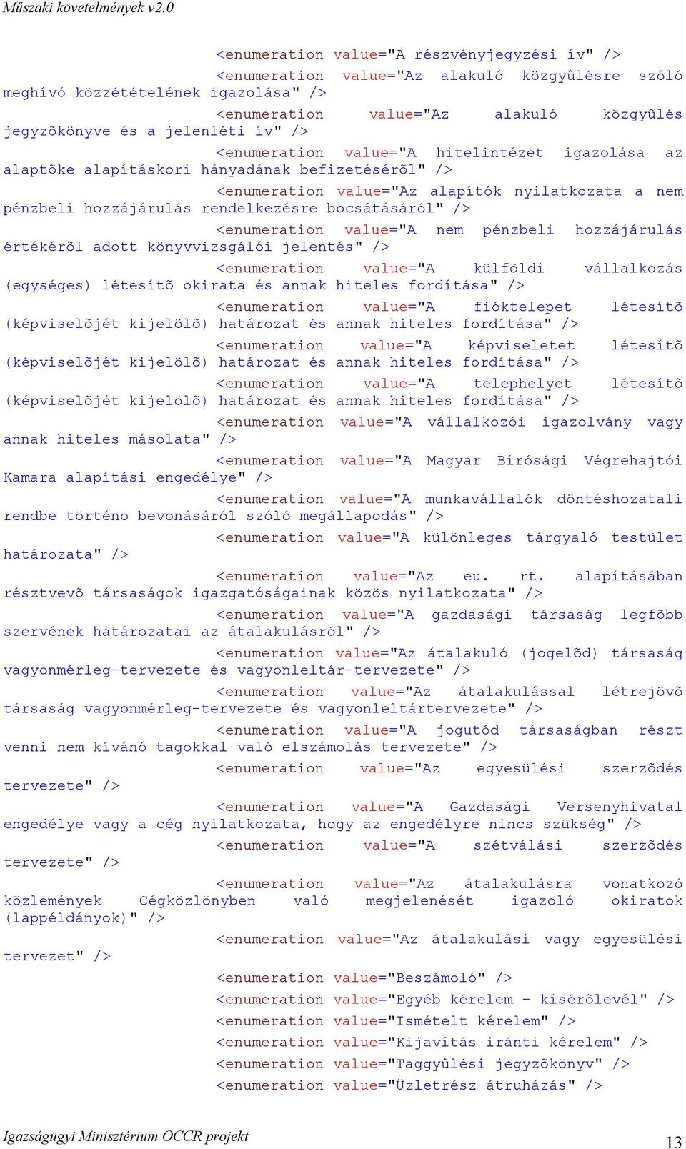 rendelkezésre bocsátásáról" /> <enumeration value="a nem pénzbeli hozzájárulás értékérõl adott könyvvizsgálói jelentés" /> <enumeration value="a külföldi vállalkozás (egységes) létesítõ okirata és