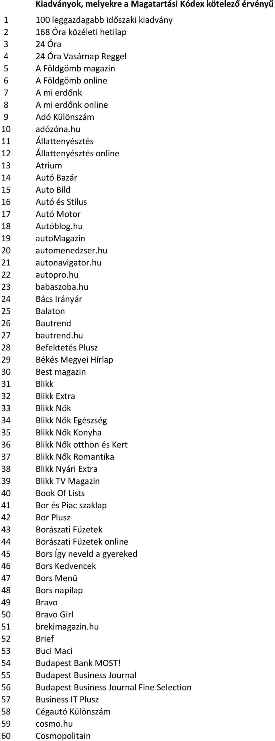 hu 19 automagazin 20 automenedzser.hu 21 autonavigator.hu 22 autopro.hu 23 babaszoba.hu 24 Bács Irányár 25 Balaton 26 Bautrend 27 bautrend.