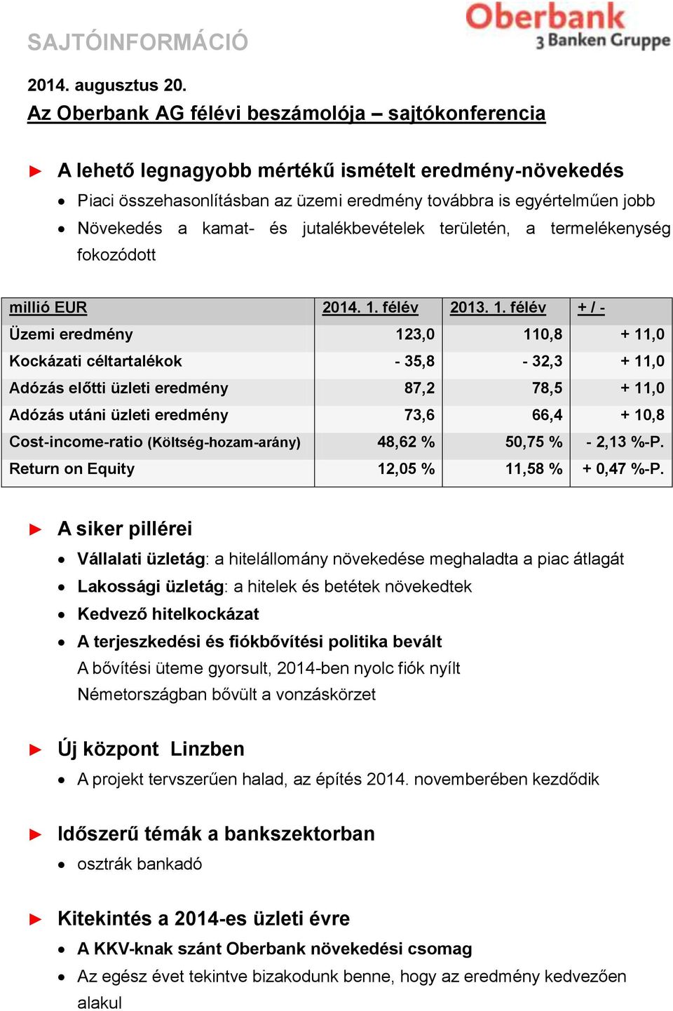 és jutalékbevételek területén, a termelékenység fokozódott millió EUR 2014. 1.