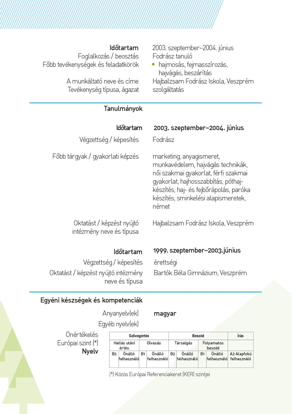 Oktatást / képzést nyújtó intézmény neve és típusa 2003. szeptember 2004.