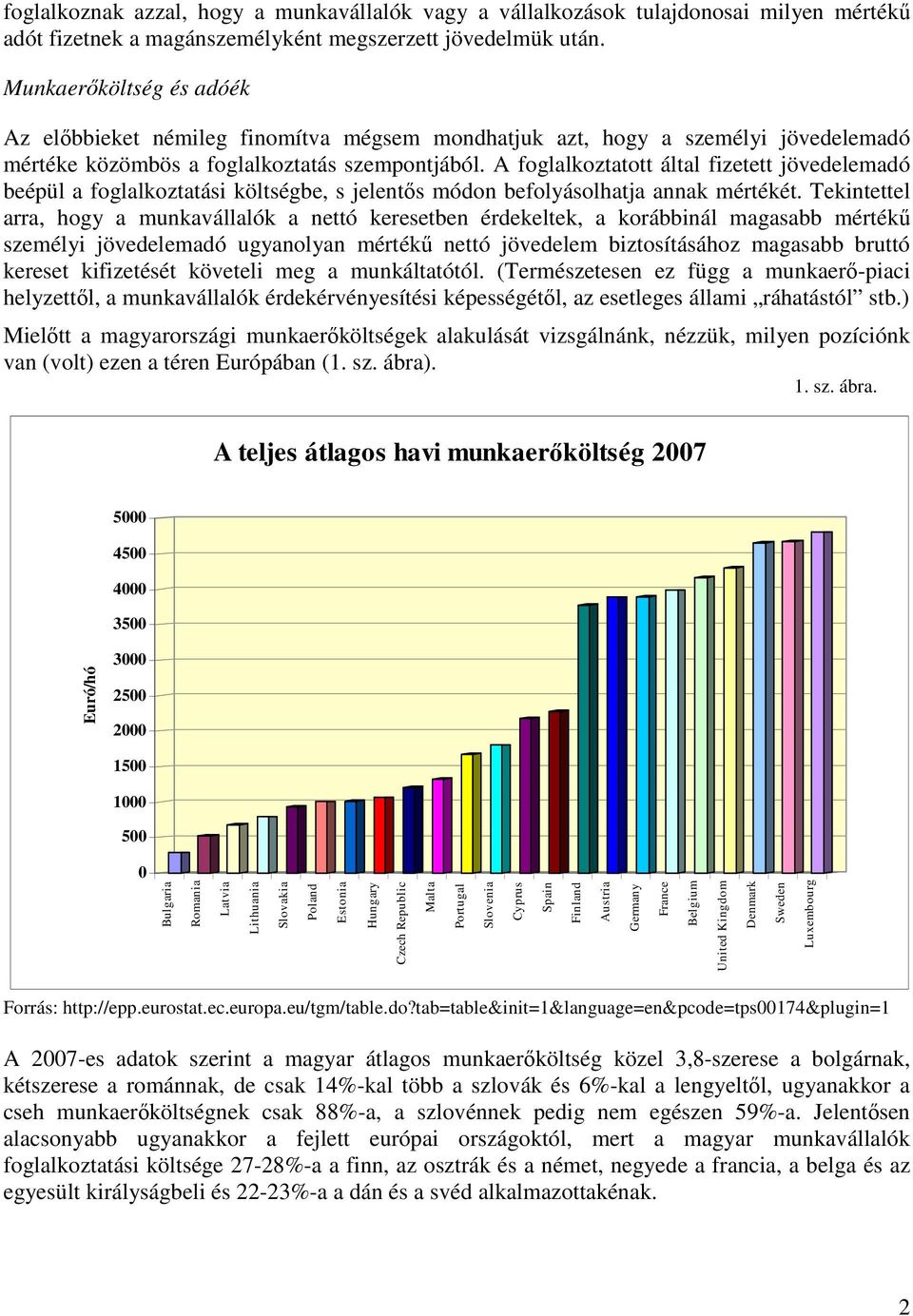 A foglalkoztatott által fizetett jövedelemadó beépül a foglalkoztatási költségbe, s jelentıs módon befolyásolhatja annak mértékét.