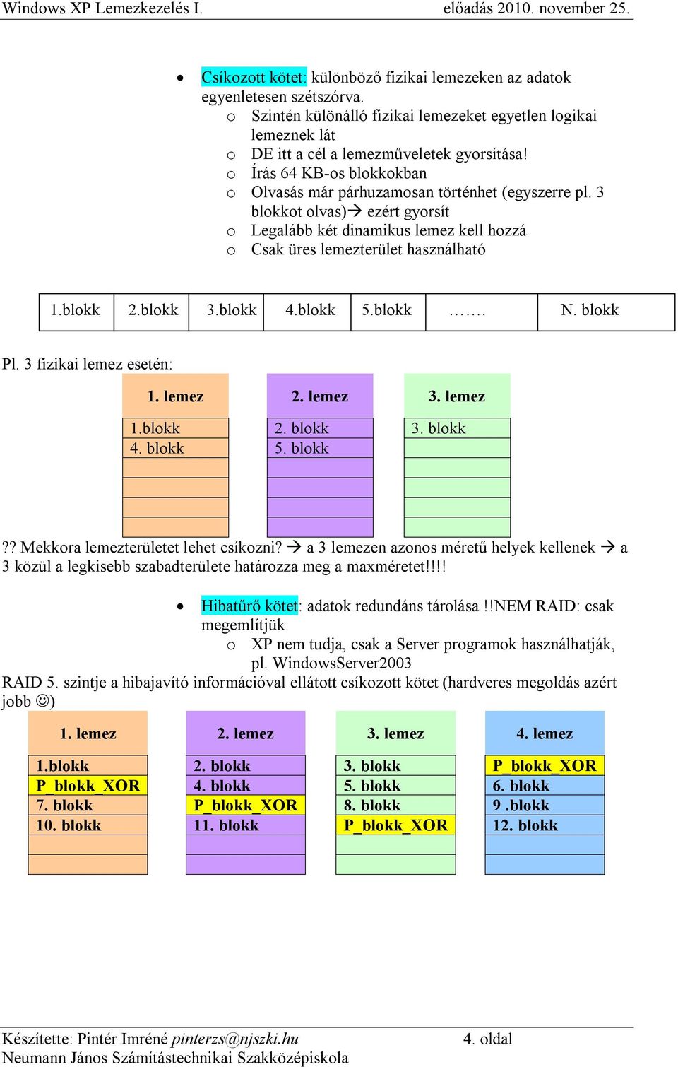 3 blokkot olvas) ezért gyorsít o Legalább két dinamikus lemez kell hozzá o Csak üres lemezterület használható 1.blokk 2.blokk 3.blokk 4.blokk 5.blokk. N. blokk Pl. 3 fizikai lemez esetén: 1. lemez 2.