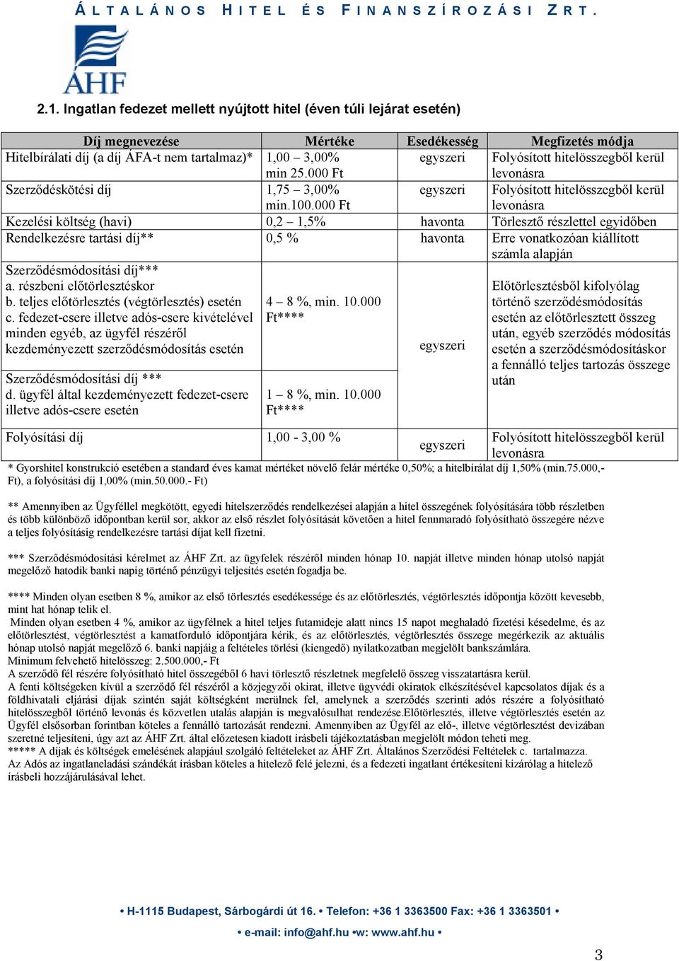 000 Ft Folyósított hitelösszegbıl kerül Kezelési költség (havi) 0,2 1,5% havonta Törlesztı részlettel egyidıben Rendelkezésre tartási díj** 0,5 % havonta Erre vonatkozóan kiállított számla alapján