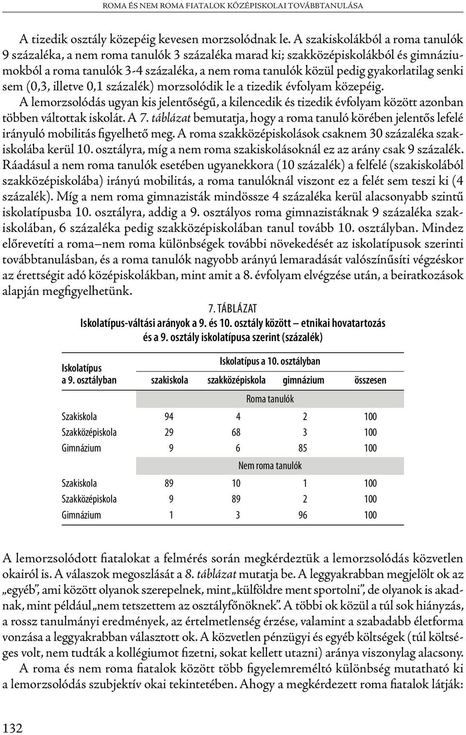 senki sem (,3, illetve,1 százalék) morzsolódik le a tizedik évfolyam közepéig. A lemorzsolódás ugyan kis jelentőségű, a kilencedik és tizedik évfolyam között azonban többen váltottak iskolát. A 7.