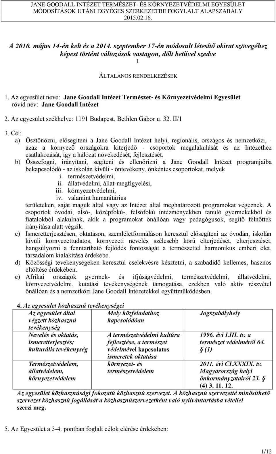 Cél: a) Ösztönözni, elősegíteni a Jane Goodall Intézet helyi, regionális, országos és nemzetközi, - azaz a környező országokra kiterjedő - csoportok megalakulását és az Intézethez csatlakozását, így