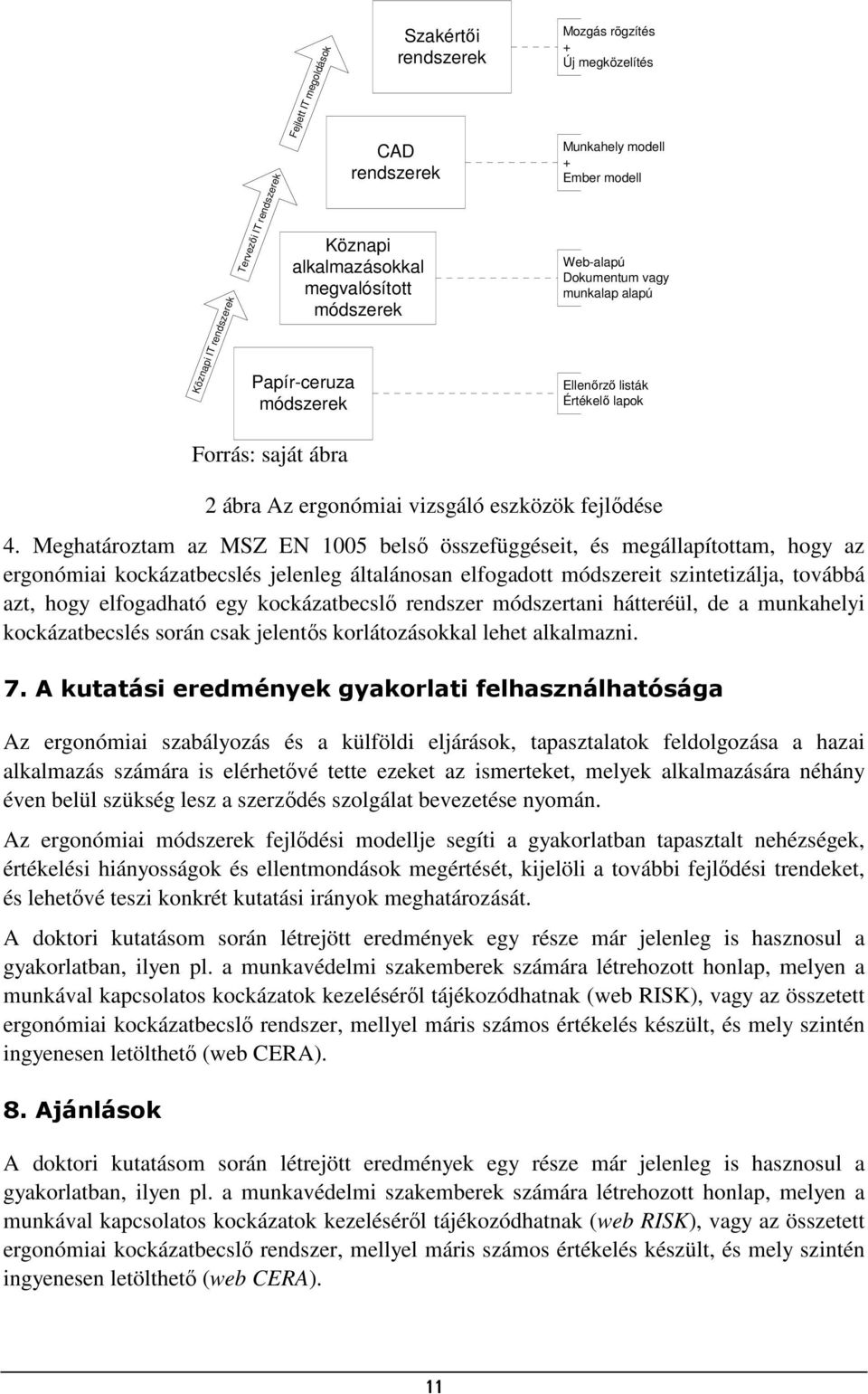 Meghatároztam az MSZ EN 1005 belső összefüggéseit, és megállapítottam, hogy az ergonómiai kockázatbecslés jelenleg általánosan elfogadott módszereit szintetizálja, továbbá azt, hogy elfogadható egy