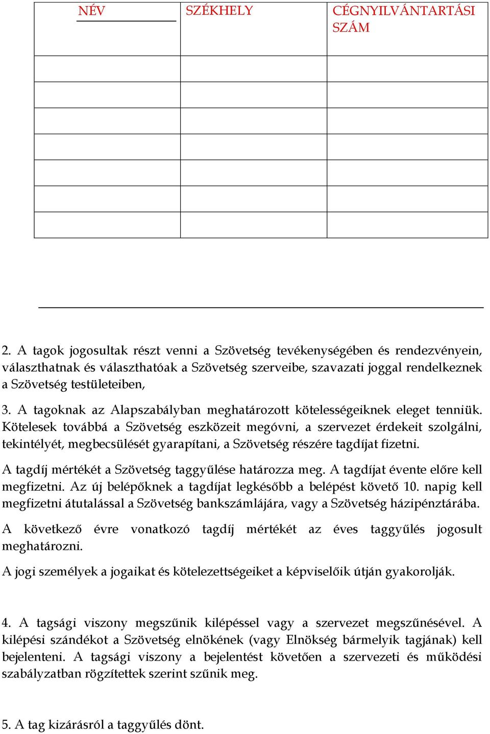 A tagoknak az Alapszabályban meghatározott kötelességeiknek eleget tenniük.