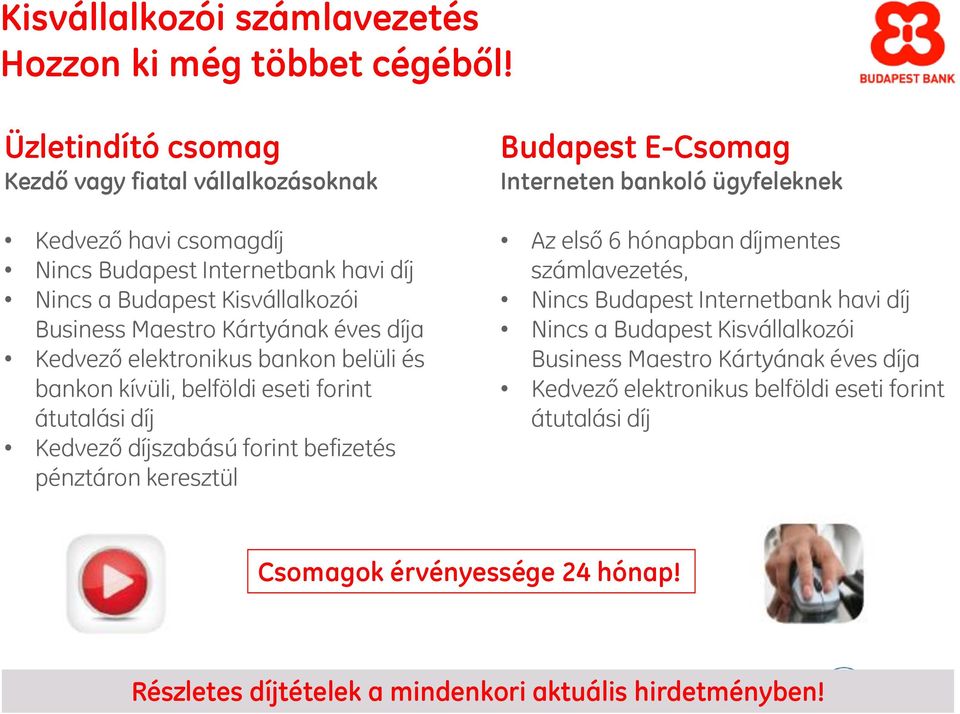 Kisvállalkozói Business Maestro Kártyának éves díja Kedvező elektronikus bankon belüli és bankon kívüli, belföldi eseti forint átutalási díj Kedvező díjszabású forint befizetés