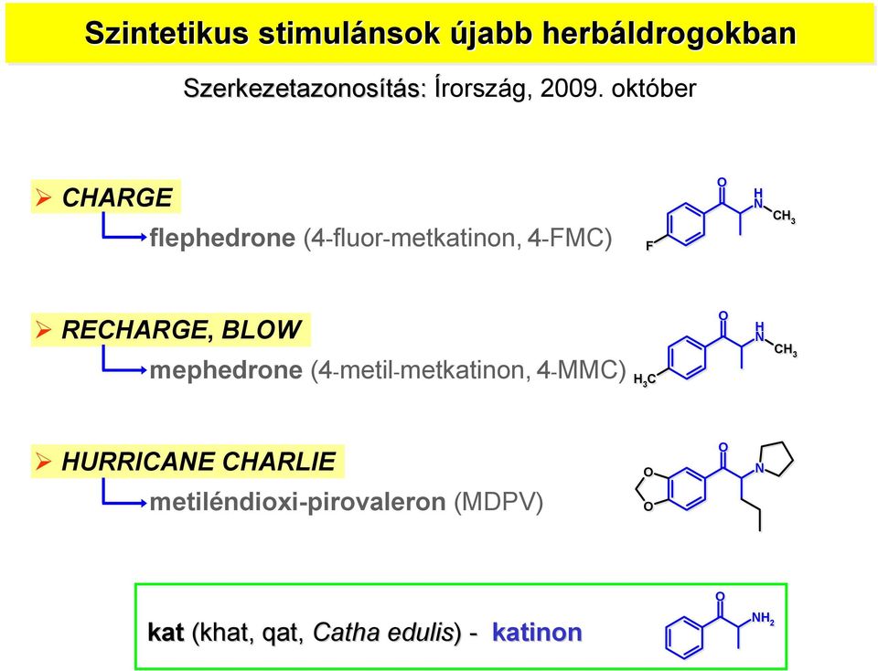 október CHARGE flephedrone (4-fluor-metkatinon, 4-FMC) F H N CH 3 RECHARGE,