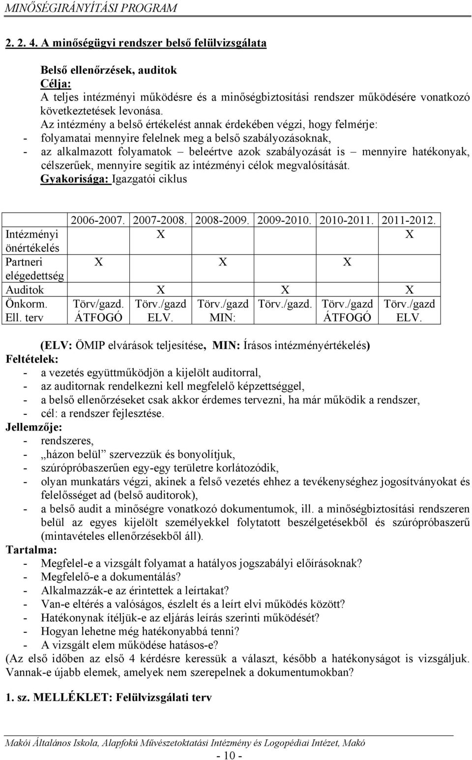 hatékonyak, célszerűek, mennyire segítik az intézményi célok megvalósítását. Gyakorisága: Igazgatói ciklus 2006-2007. 2007-2008. 2008-2009. 2009-2010. 2010-2011. 2011-2012.