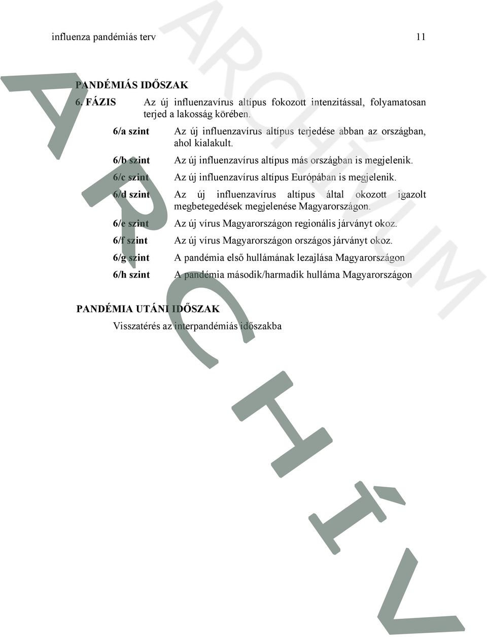 6/c szint Az új influenzavírus altípus Európában is megjelenik. 6/d szint Az új influenzavírus altípus által kztt igazlt megbetegedések megjelenése Magyarrszágn.