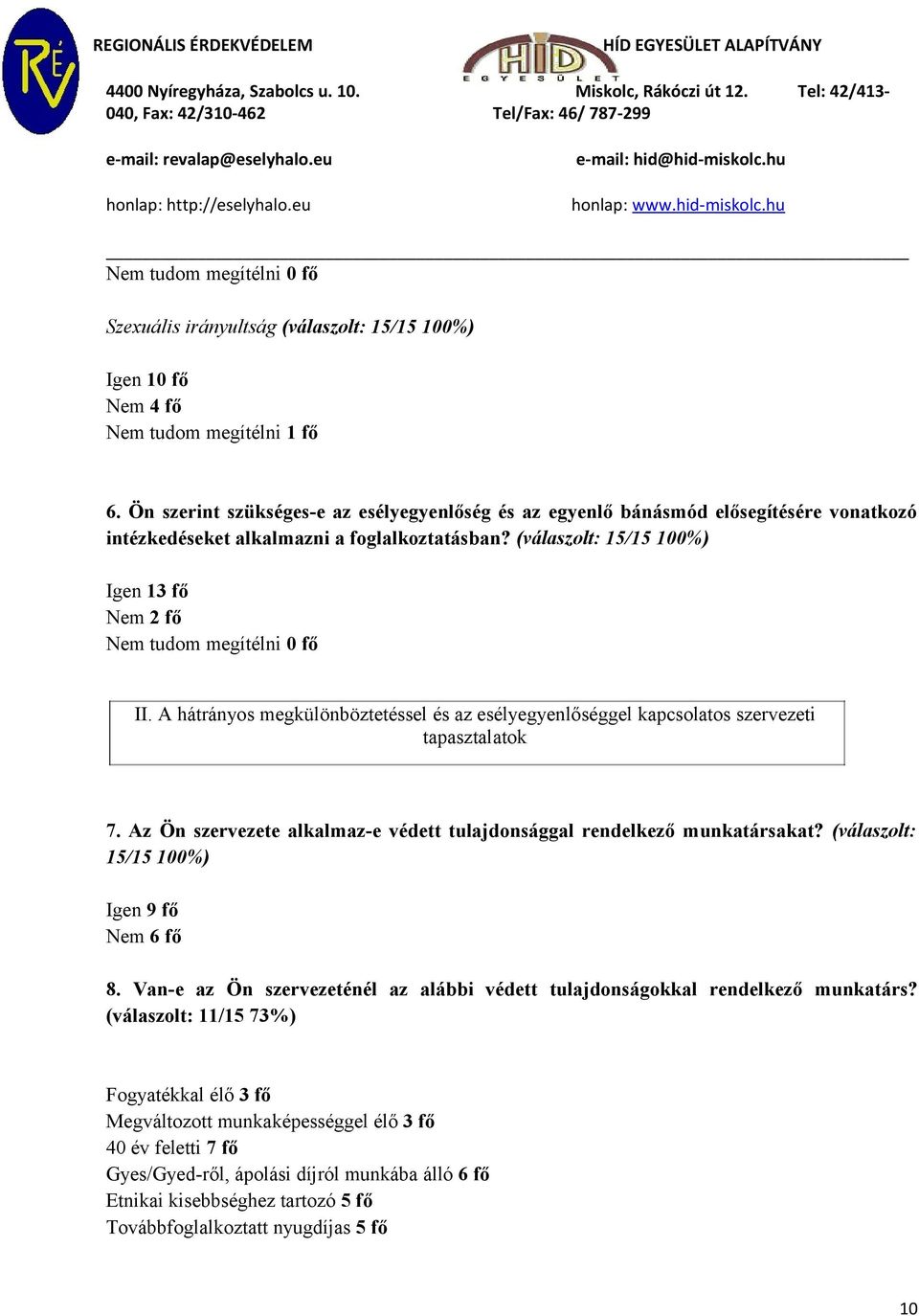 A hátrányos megkülönböztetéssel és az esélyegyenlőséggel kapcsolatos szervezeti tapasztalatok 7. Az Ön szervezete alkalmaz-e védett tulajdonsággal rendelkező munkatársakat?