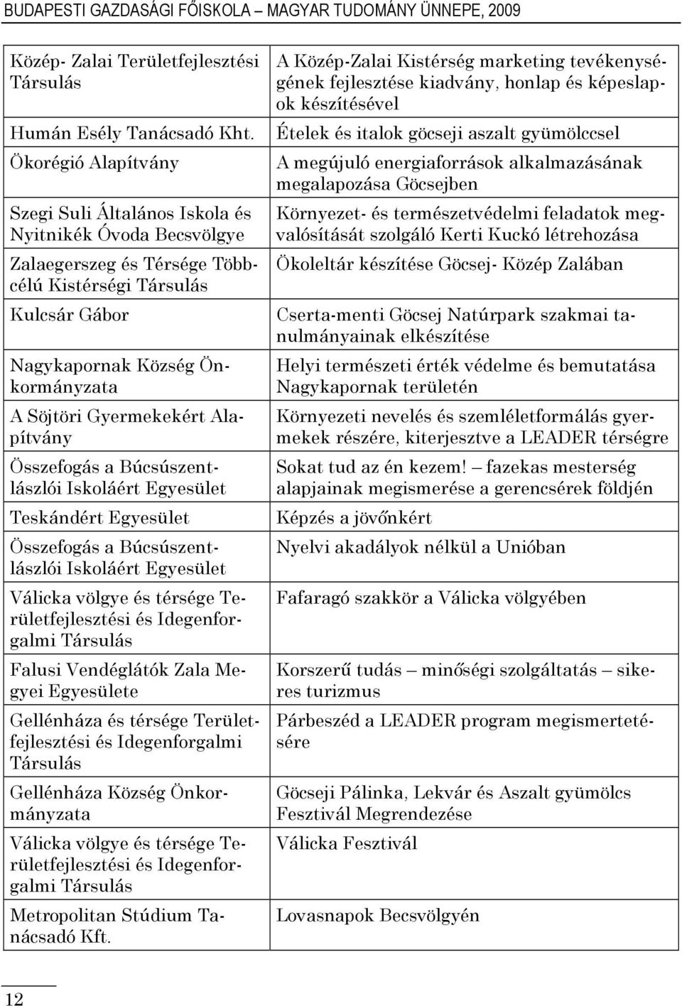 Alapítvány Összefogás a Búcsúszentlászlói Iskoláért Egyesület Teskándért Egyesület Összefogás a Búcsúszentlászlói Iskoláért Egyesület Válicka völgye és térsége Területfejlesztési és Idegenforgalmi