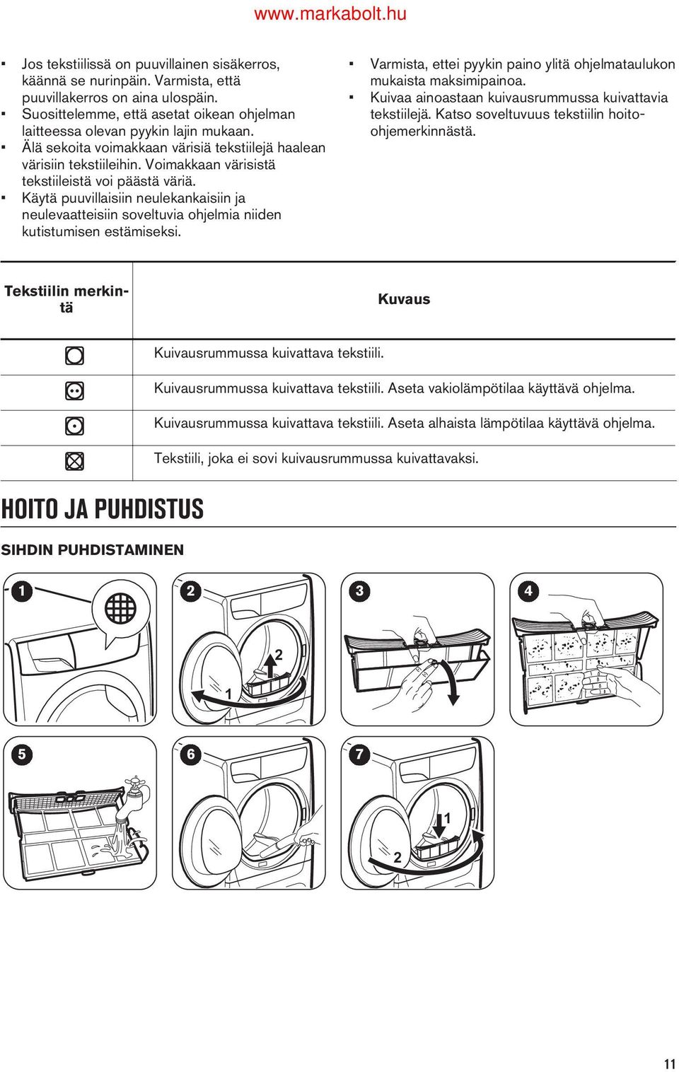 Käytä puuvillaisiin neulekankaisiin ja neulevaatteisiin soveltuvia ohjelmia niiden kutistumisen estämiseksi. Varmista, ettei pyykin paino ylitä ohjelmataulukon mukaista maksimipainoa.