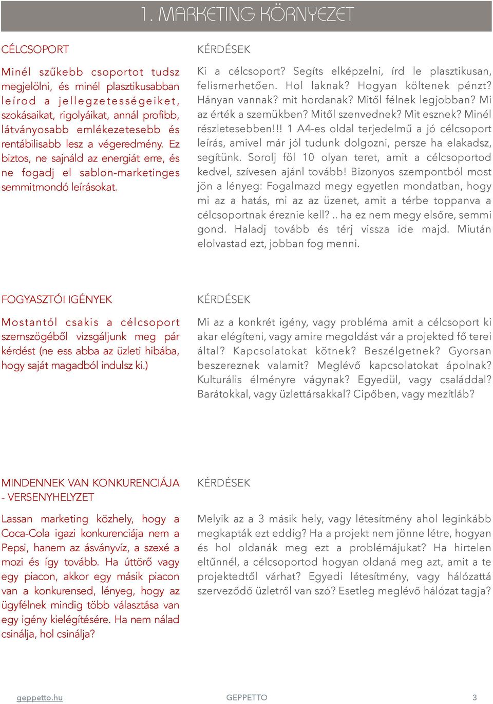 FOGYASZTÓI IGÉNYEK Mostantól csakis a célcsoport szemszögéből vizsgáljunk meg pár kérdést (ne ess abba az üzleti hibába, hogy saját magadból indulsz ki.) Ki a célcsoport?