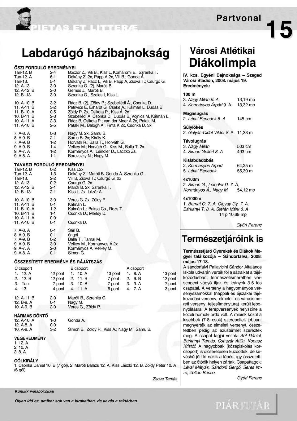 B 3-2 Rácz B. (2), Zöldy P.; Szebellédi Á., Csonka D. 11. A-11. B 3-2 Petrivics E, Erhardt G, Cseke A.; Kálmán L, Dudás B. 11. B-10. A 0-5 Zöldy P. 2x, Csikota P., Kiss Á. 2x 10. B-11.