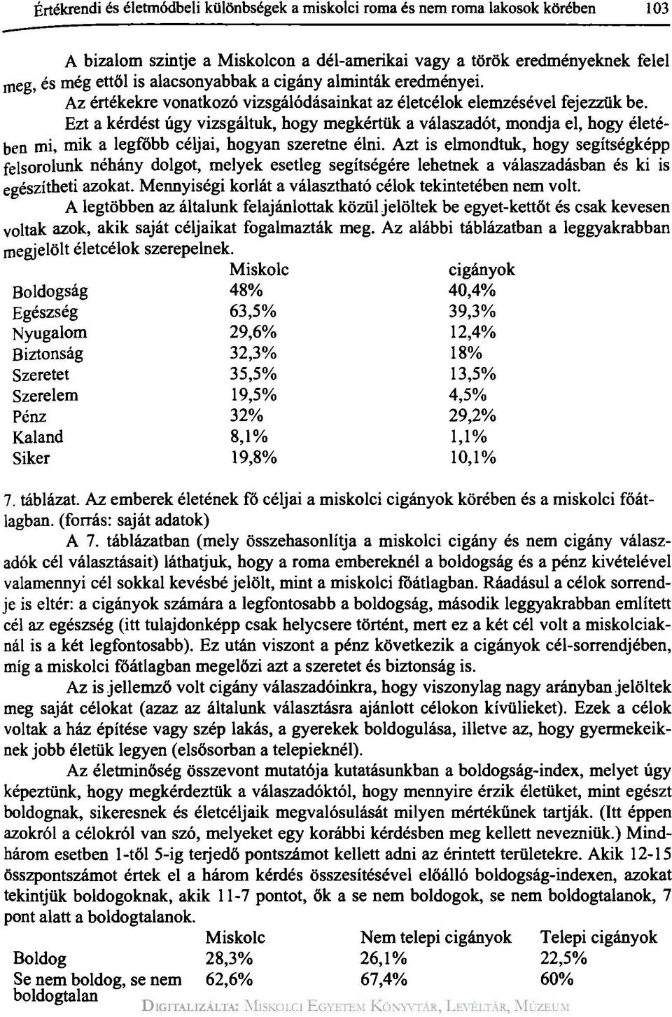 Ezt a kérdést úgy vizsgáltuk, hogy megkértük a válaszadót, mondja el, hogy életében mi, mik a legfőbb céljai, hogyan szeretne élni.