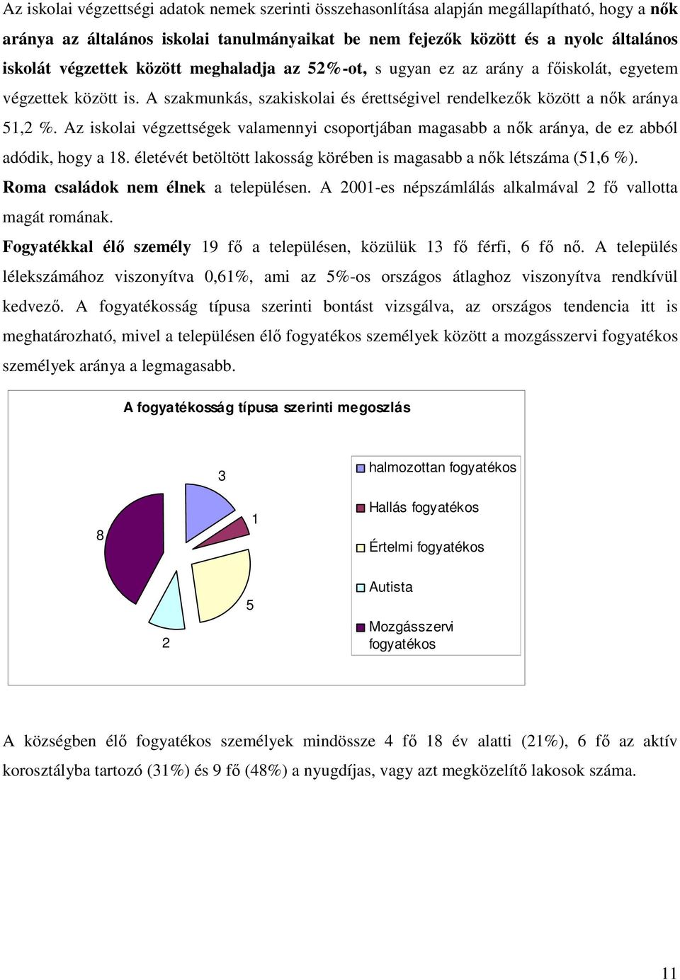 Az iskolai végzettségek valamennyi csoportjában magasabb a nők aránya, de ez abból adódik, hogy a 18. életévét betöltött lakosság körében is magasabb a nők létszáma (51,6 %).