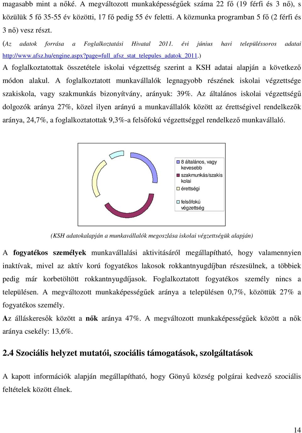 page=full_afsz_stat_telepules_adatok_2011.) A foglalkoztatottak összetétele iskolai végzettség szerint a KSH adatai alapján a következő módon alakul.