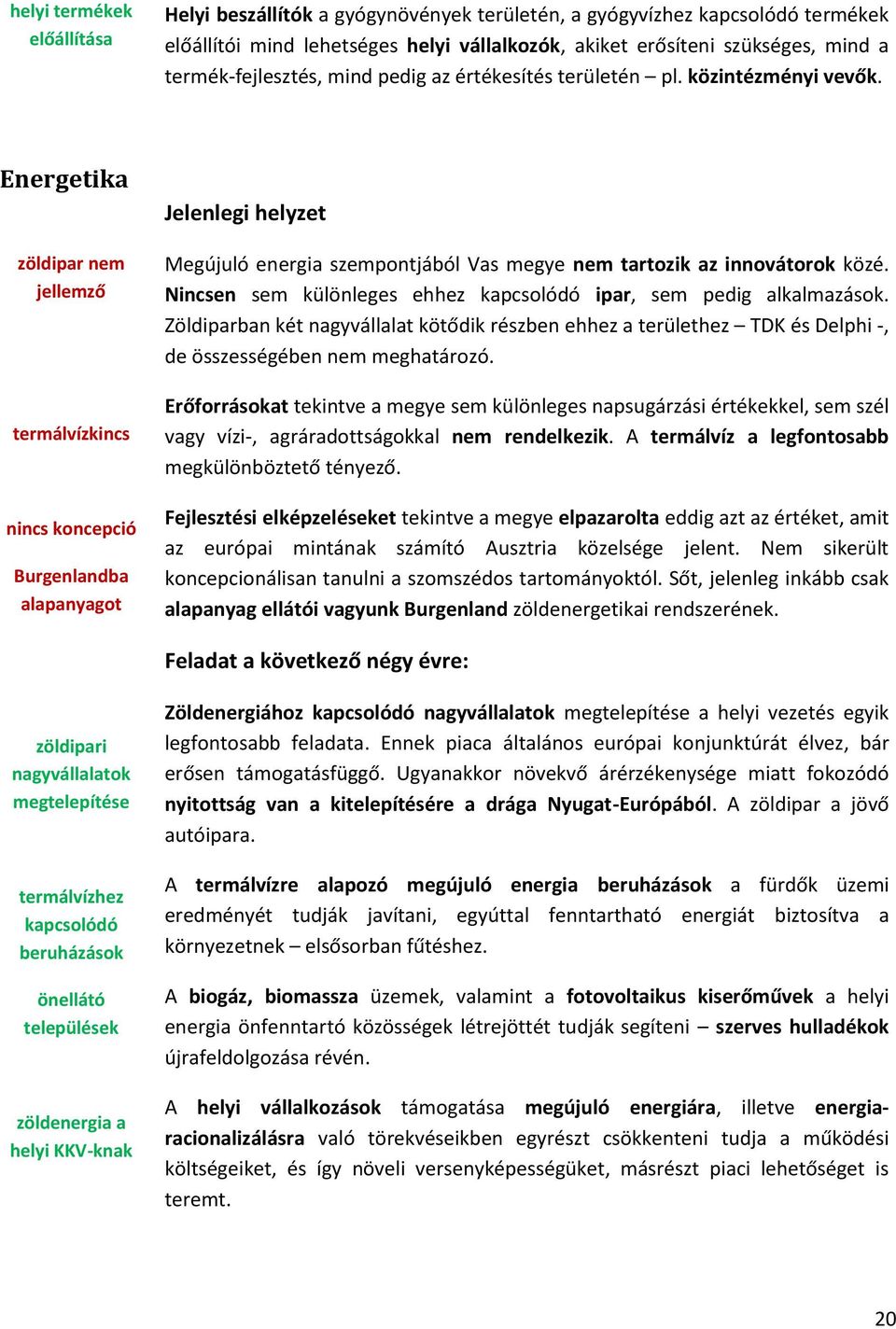 Energetika zöldipar nem jellemző termálvízkincs nincs koncepció Burgenlandba alapanyagot Megújuló energia szempontjából Vas megye nem tartozik az innovátorok közé.