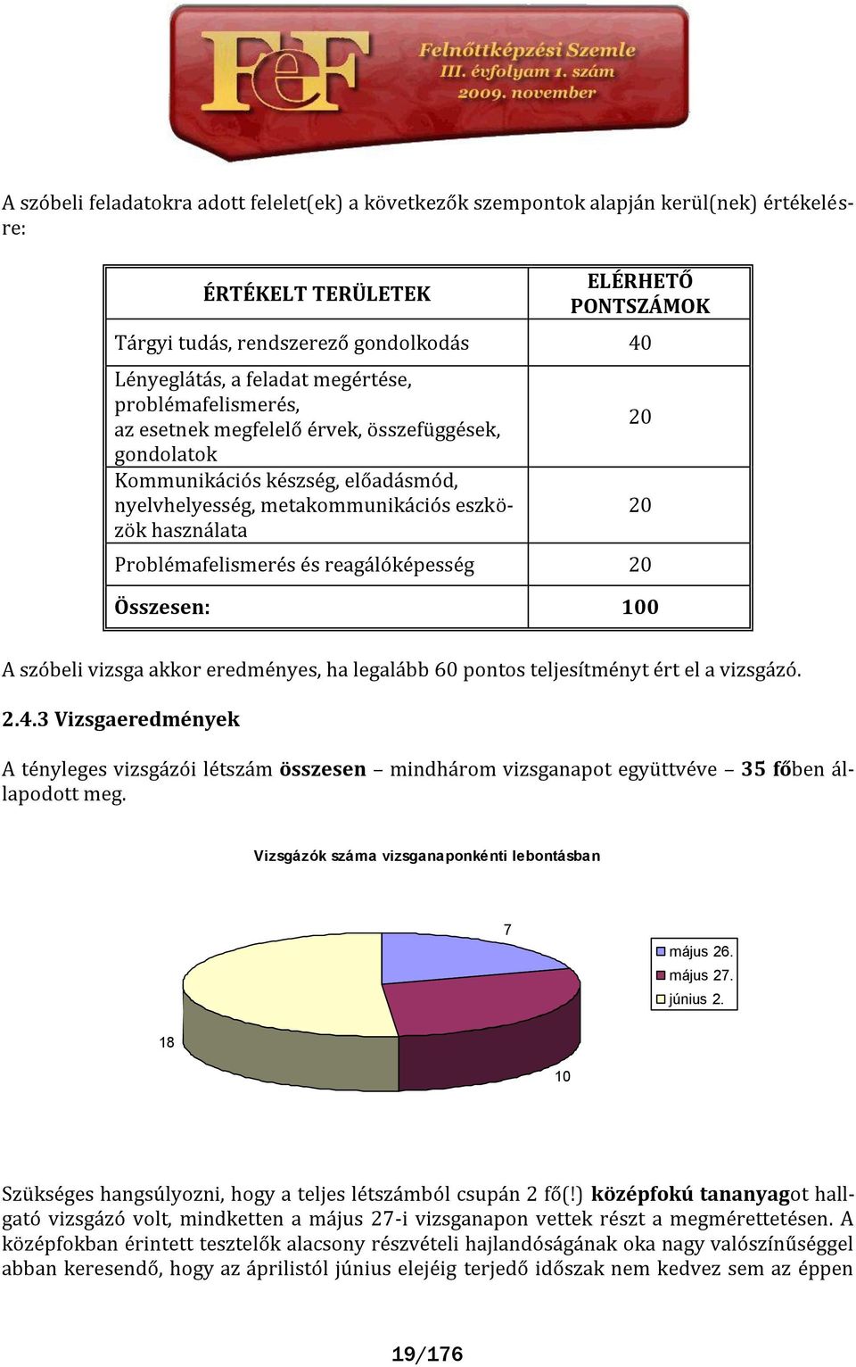 reag lóképesség 20 Összesen: 100 20 20 A szóbeli vizsga akkor eredményes, ha legal bb 60 pontos teljesítményt ért el a vizsg zó. 2.4.