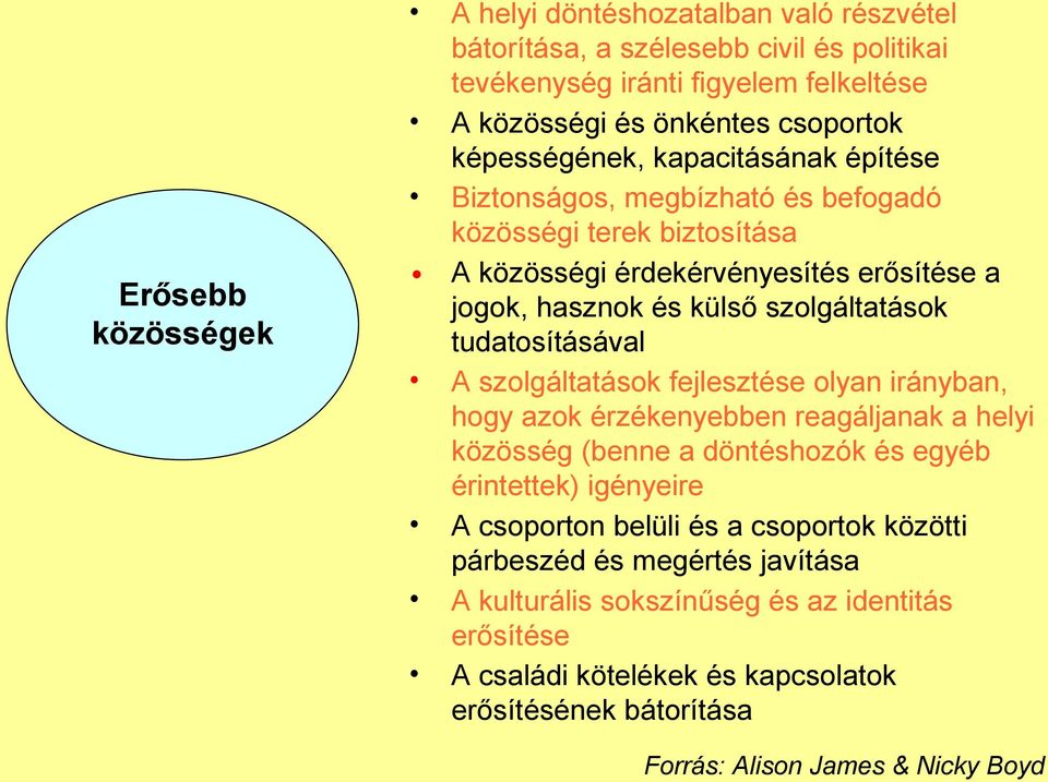 tudatosításával A szolgáltatások fejlesztése olyan irányban, hogy azok érzékenyebben reagáljanak a helyi közösség (benne a döntéshozók és egyéb érintettek) igényeire A csoporton belüli