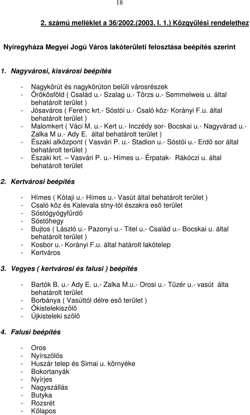 - Sóstói u.- Csaló köz- Korányi F.u. által behatárolt terület ) - Malomkert ( Váci M. u.- Kert u.- Inczédy sor- Bocskai u.- Nagyvárad u.- Zalka M u.- Ady E.