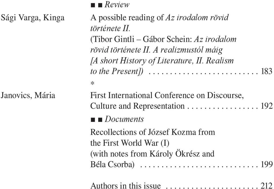 Realism to the Present])... 183 * First International Conference on Discourse, Culture and Representation.