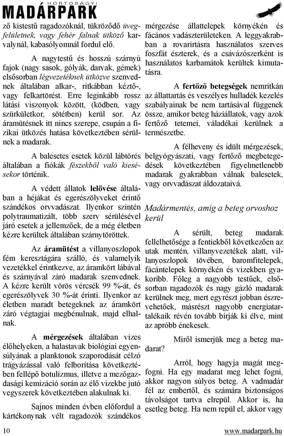 Erre leginkább rossz látási viszonyok között, (ködben, vagy szürkületkor, sötétben) kerül sor. Az áramütésnek itt nincs szerepe, csupán a fizikai ütközés hatása következtében sérülnek a madarak.