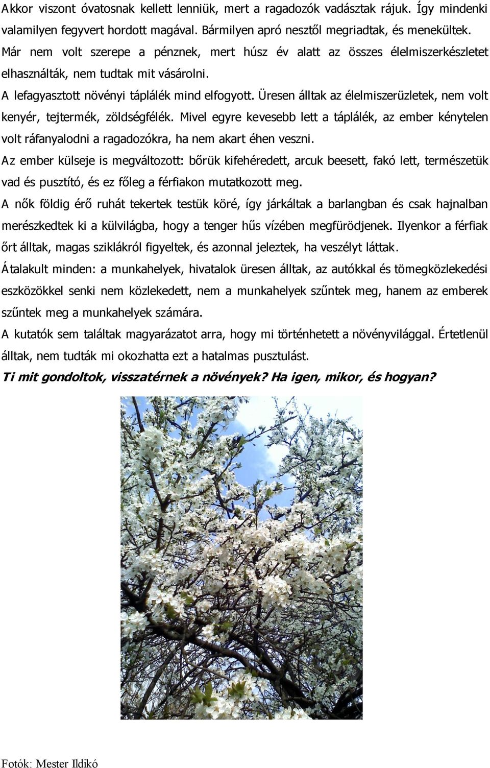 Üresen álltak az élelmiszerüzletek, nem volt kenyér, tejtermék, zöldségfélék. Mivel egyre kevesebb lett a táplálék, az ember kénytelen volt ráfanyalodni a ragadozókra, ha nem akart éhen veszni.