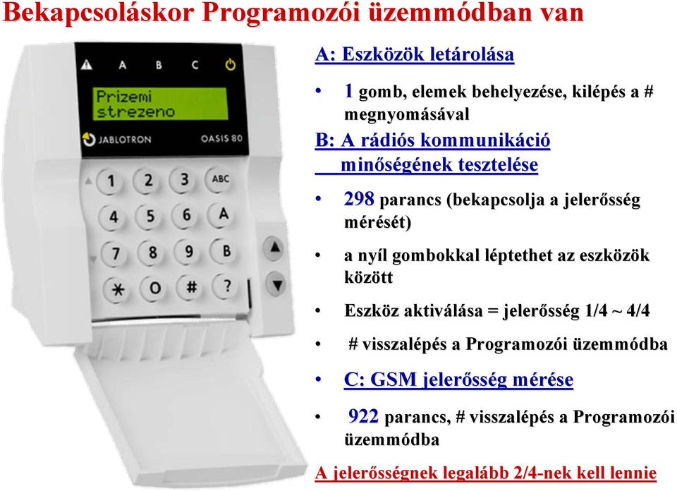 a nyíl l gombokkal léptethet l az eszközök között Eszköz z aktiválása = jelerőss sség 1/4 ~ 4/4 # visszalépés s a Programozói