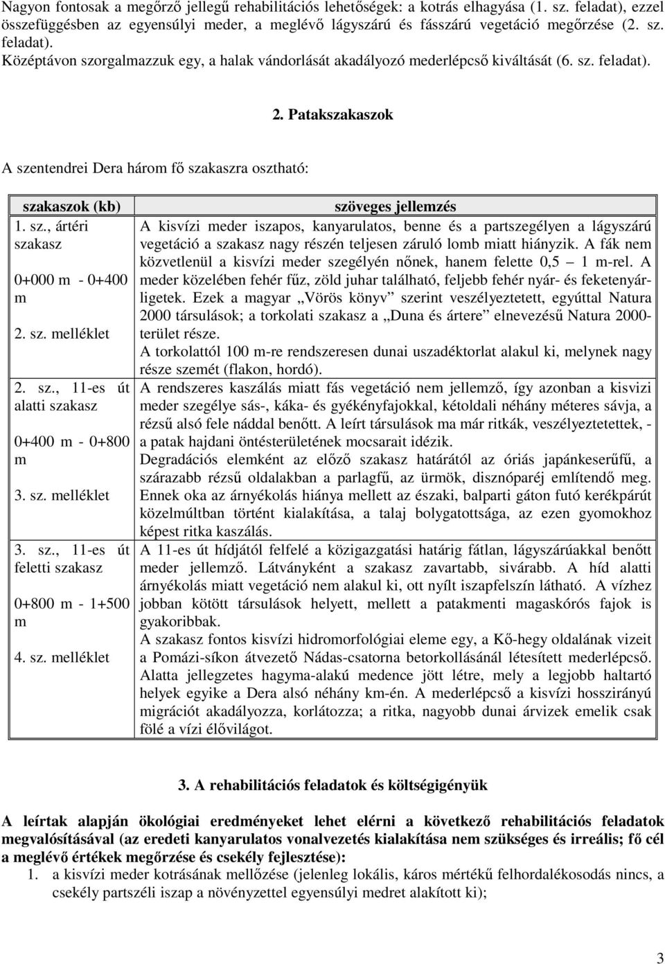 sz. melléklet 3. sz., 11-es út feletti szakasz 0+800 m - 1+500 m 4. sz. melléklet szöveges jellemzés A kisvízi meder iszapos, kanyarulatos, benne és a partszegélyen a lágyszárú vegetáció a szakasz nagy részén teljesen záruló lomb miatt hiányzik.