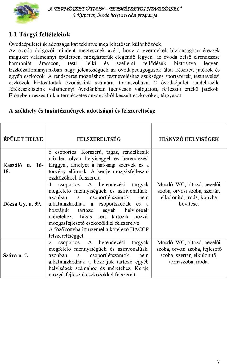 lelki és szellemi fejlődésük biztosítva legyen. Eszközállományunkban nagy jelentőségűek az óvodapedagógusok által készített játékok és egyéb eszközök.