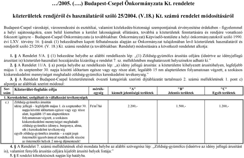 belül kiemelten a kerület lakosságának ellátására, továbbá a közterületek fenntartására és rendjére vonatkozó fokozott igényre Budapest-Csepel Önkormányzata (a továbbiakban: Önkormányzat)