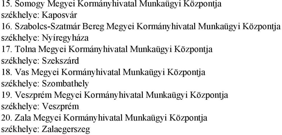 Tolna Megyei Kormányhivatal Munkaügyi Központja székhelye: Szekszárd 18.