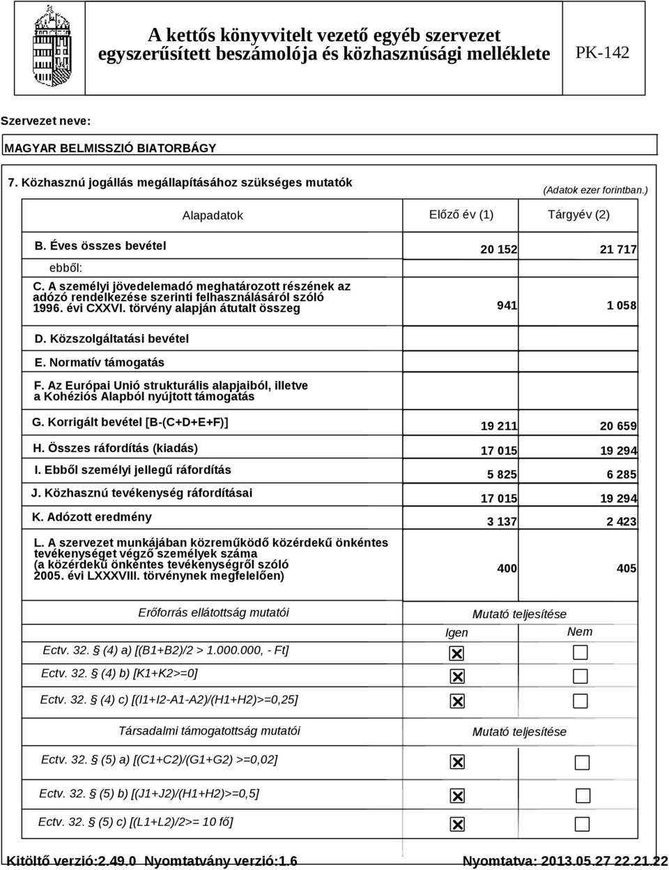 Közszolgáltatási bevétel E. Normatív támogatás F. Az Európai Unió strukturális alapjaiból, illetve a Kohéziós Alapból nyújtott támogatás G. Korrigált bevétel [B-(C+D+E+F)] H.