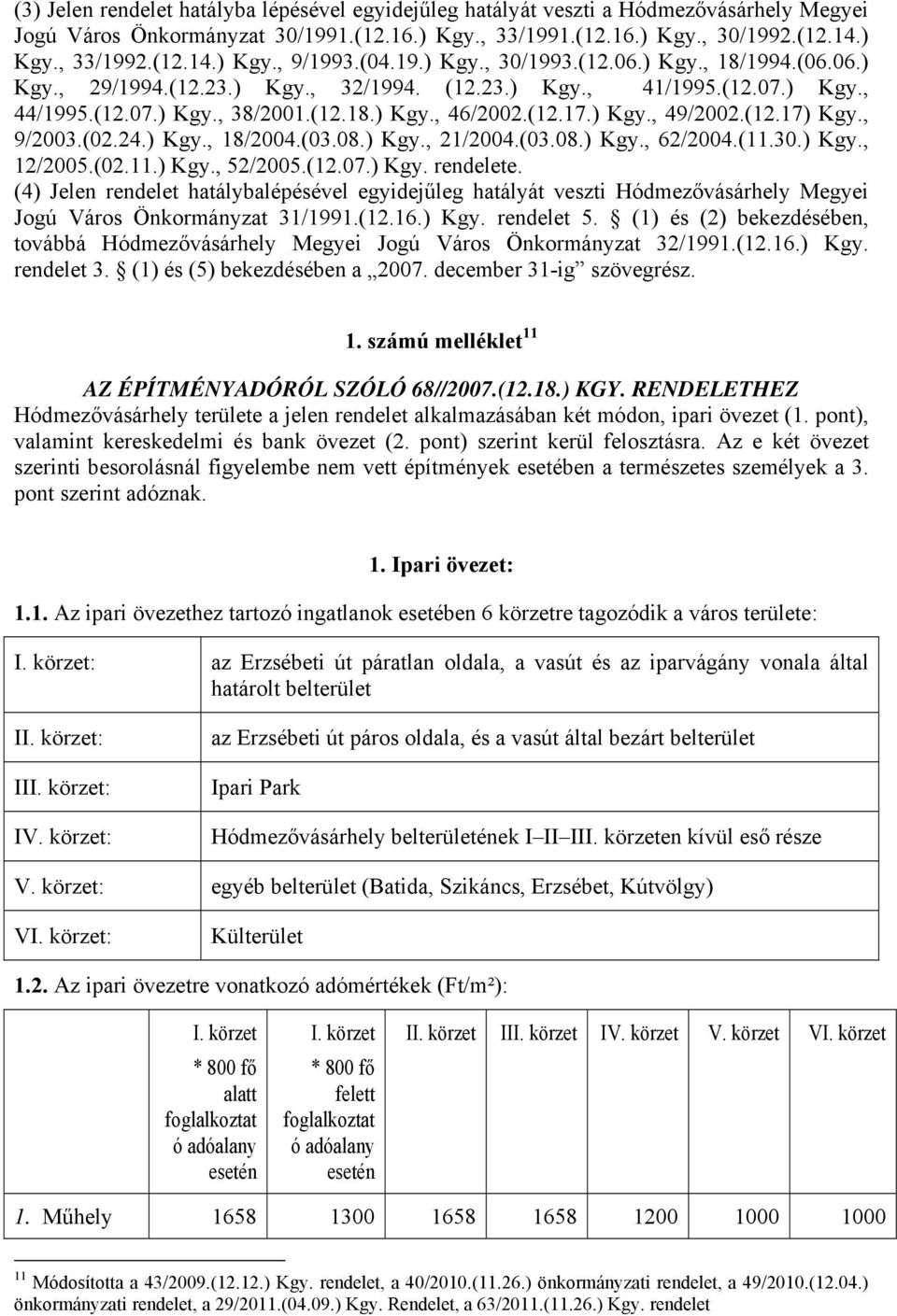 (12.17) Kgy., 9/2003.(02.24.) Kgy., 18/2004.(03.08.) Kgy., 21/2004.(03.08.) Kgy., 62/2004.(11.30.) Kgy., 12/2005.(02.11.) Kgy., 52/2005.(12.07.) Kgy. rendelete.