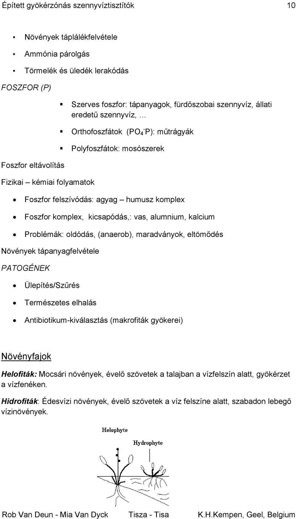 vas, alumnium, kalcium Problémák: oldódás, (anaerob), maradványok, eltömődés Növények tápanyagfelvétele PATOGÉNEK Ülepítés/Szűrés Természetes elhalás Antibiotikum-kiválasztás (makrofiták gyökerei)